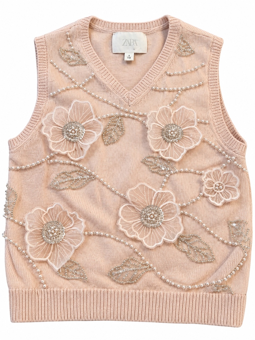 Zara Pink Embellished Floral Knit Tank with Beads
